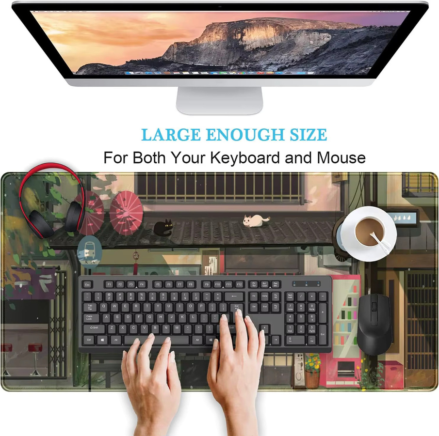 Cat Café Kawaii Mauspad – Niedliche Anime-Schreibtischunterlage in Multicolour für Gaming und Büro - Bild 3