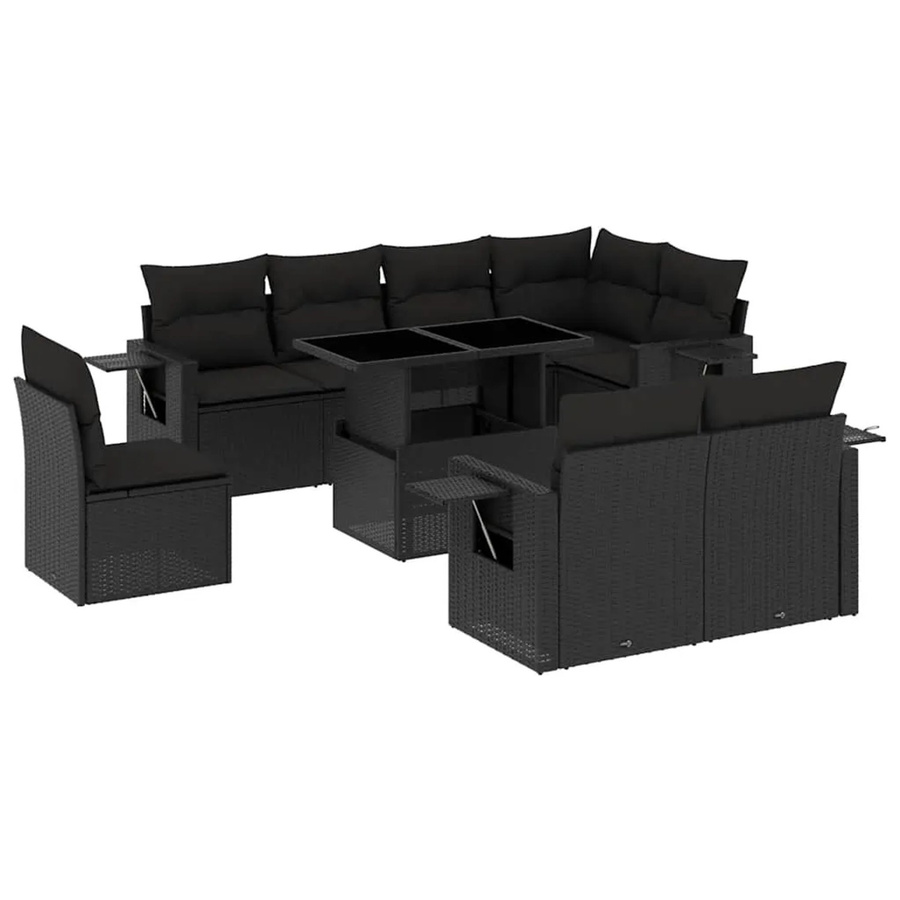 vidaXL 9-tlg. Garten-Sofagarnitur in L-Form aus schwarzem Poly-Rattan mit Kissen und pulverbeschichtetem Stahlgestell - Bild 2