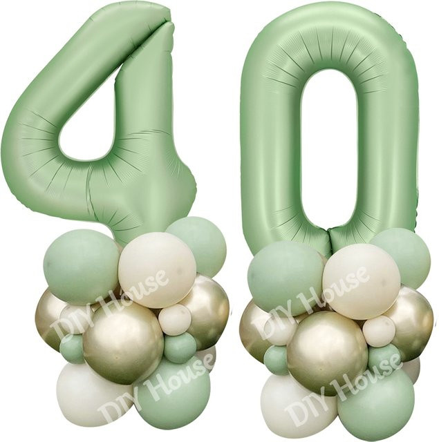 23-teiliges DIY Set für einen Ballon-Turm mit grünen Vintage Zahlen-Latexballons zur Geburtstagsparty-Dekoration - Bild 1