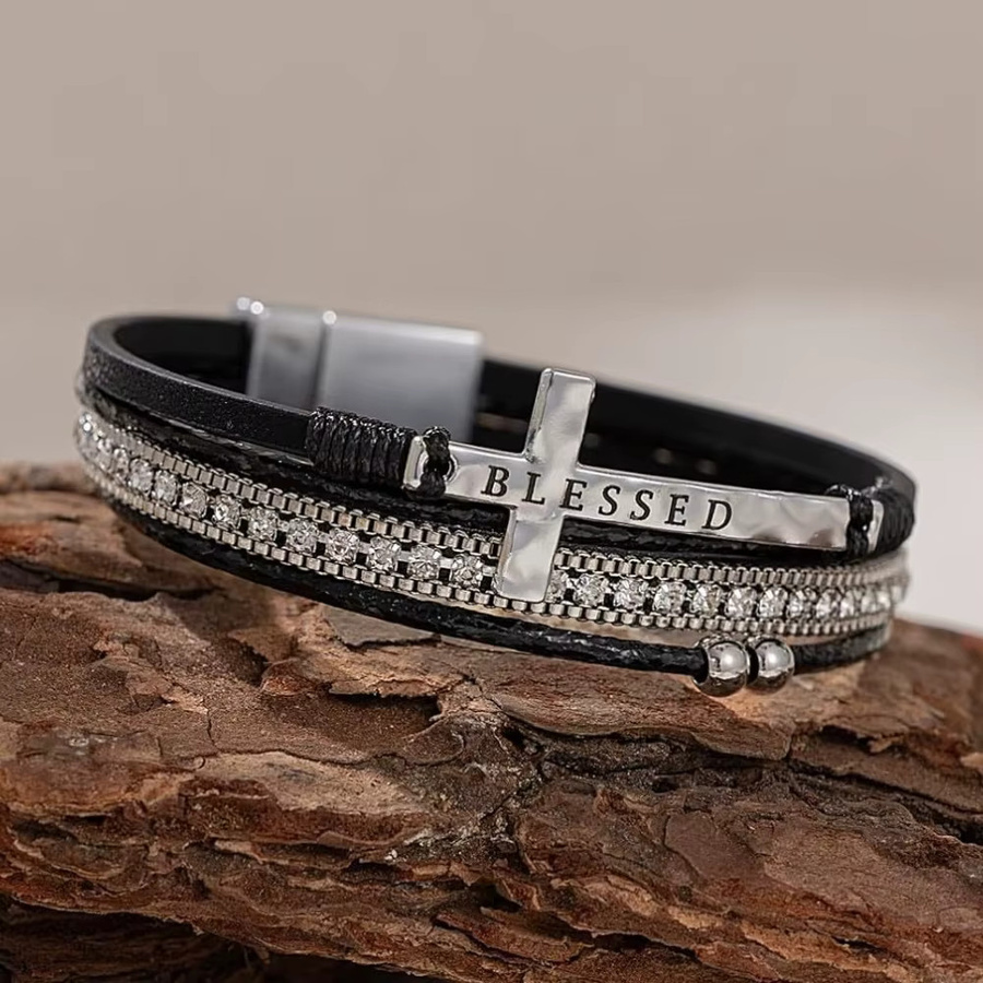 BLESSED Armband, Leder, Kristall, böhmischer Stil, Damen, Silber - Bild 4