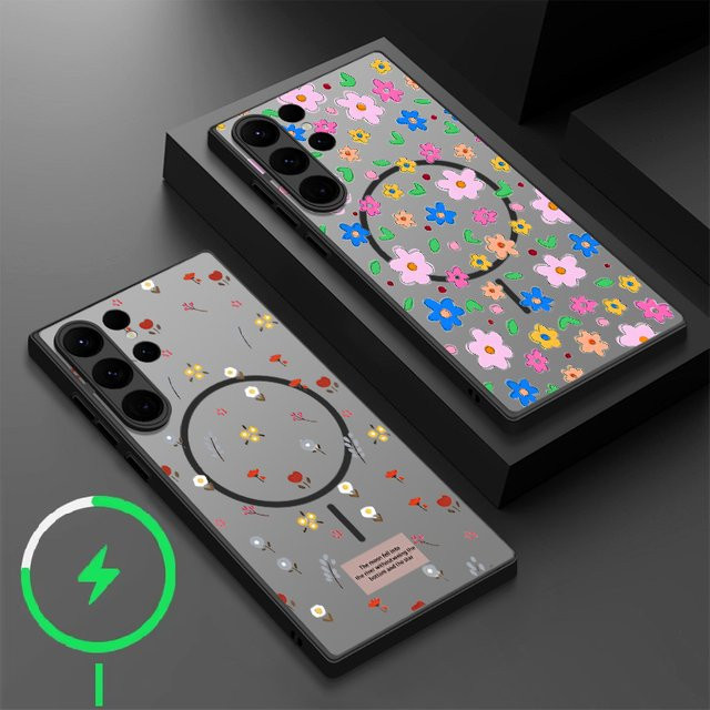 Magnetische Handyhülle mit Blumenmuster für Samsung Galaxy S25 FE S26 S24 S23 Ultra S22 Plus S25 Edge, Matte PC-Abdeckung, Multicolour - Bild 1