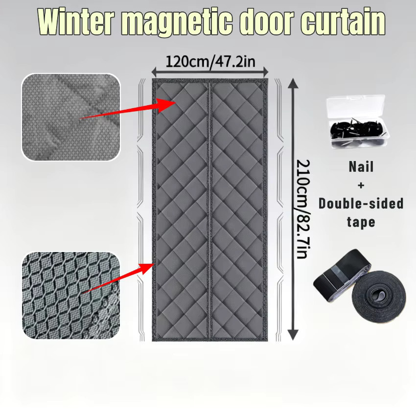 Magnetischer Türvorhang mit Rautenmuster für Wärme- und Kälteschutz, blickdicht, Grau oder Braun - Bild 2