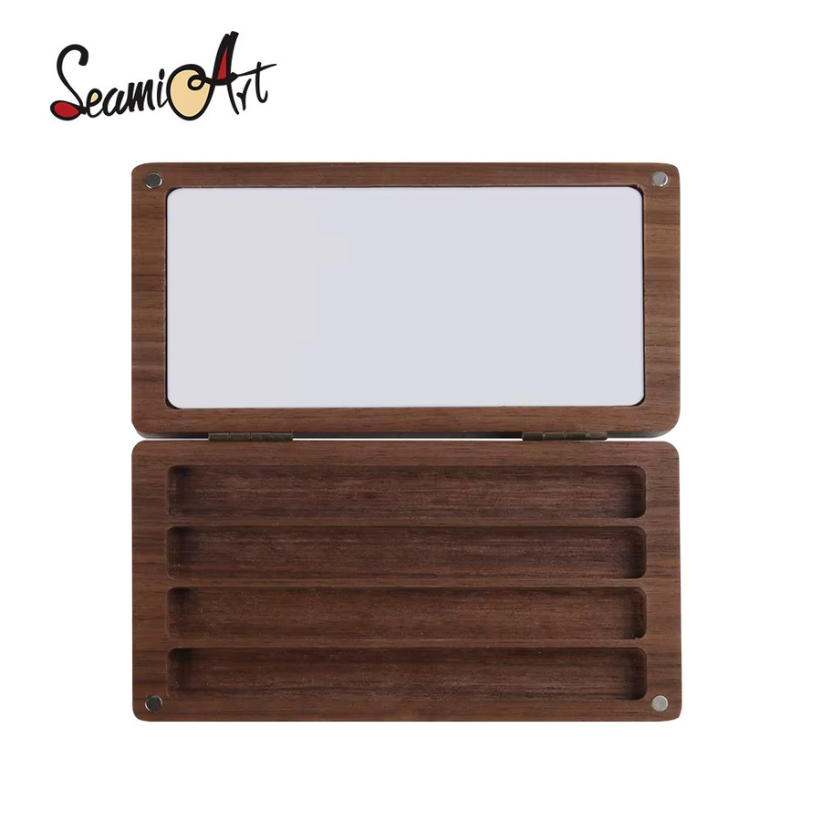 SeamiArt Malbox aus schwarzem Walnussholz mit Palette und halben Pfannen für Aquarellfarben in Schwarz und Braun - Bild 2
