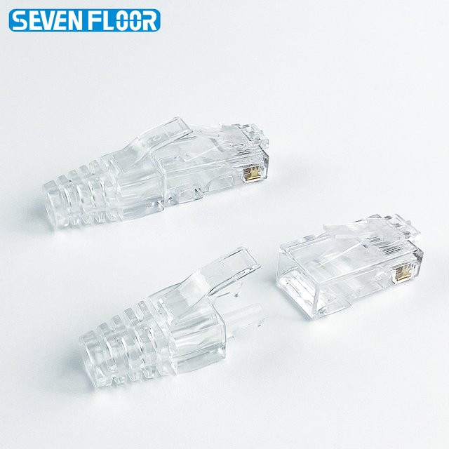 Seven Floor RJ45 Cat6 Durchgangsverbinder mit Zugentlastungshülsen für Ethernet LAN Netzwerkkabel, transparent - Bild 1