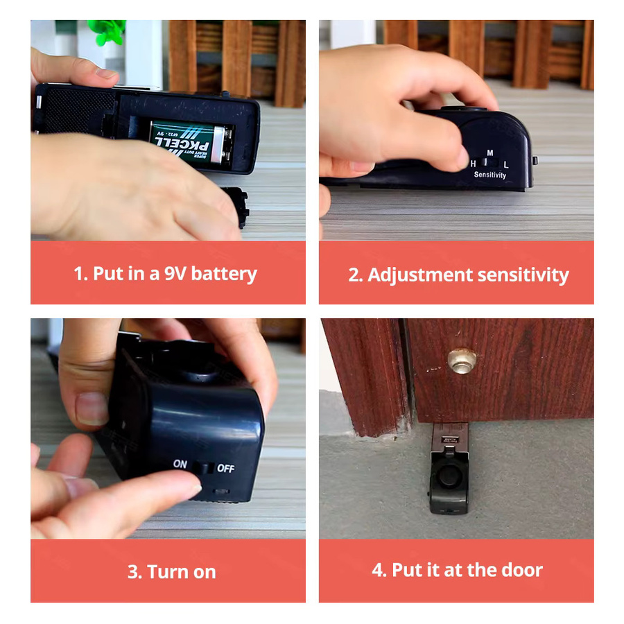 FUERS Türstopper-Alarmsystem mit 120 dB, kabellose Diebstahlsicherung und WiFi-Funktion, Schwarz - Bild 5