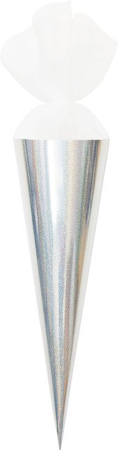 Rico Design Schultüte Rohling aus Karton mit Tüllverschluss in Glitter Weiß und Irisierend - Bild 1