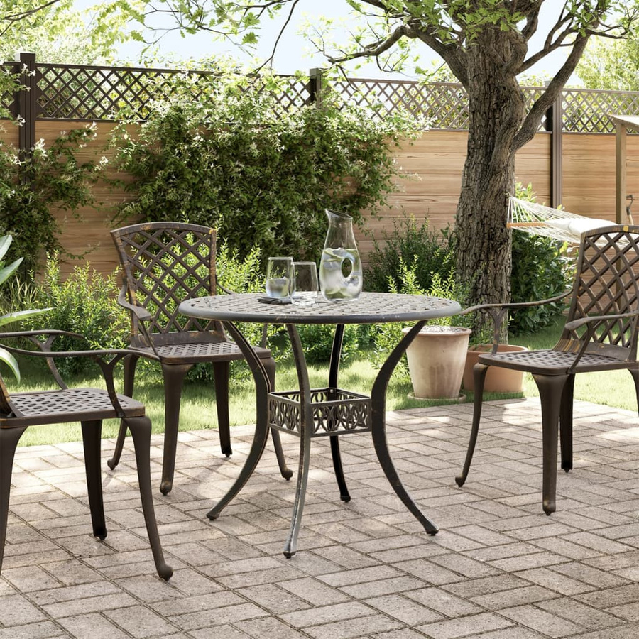 vidaXL Gartentisch aus Aluminiumguss in Bronze, rund, Durchmesser: 90 cm, Höhe: 75 cm - Bild 6