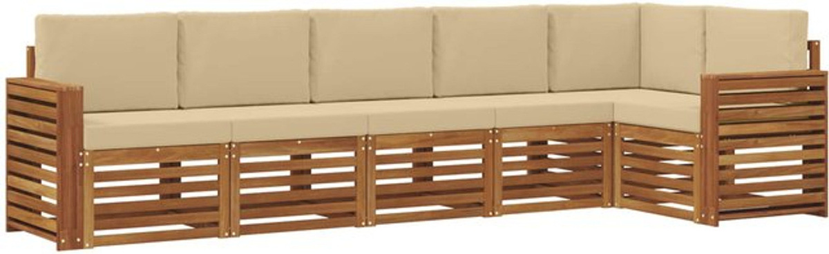 vidaXL Ecksofa Set mit 6 Kissen aus Massivholz Akazie in Natur und Beige, wendbar, modern und minimalistisch, B: 310 cm, T: 132,5 cm, H: 73 cm - Bild 1