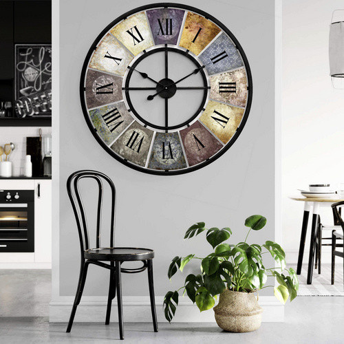 K&L Wall Art Wanduhr im Shabby-Stil aus Metall, rund, mehrfarbig, Durchmesser: 77 cm - Bild 2