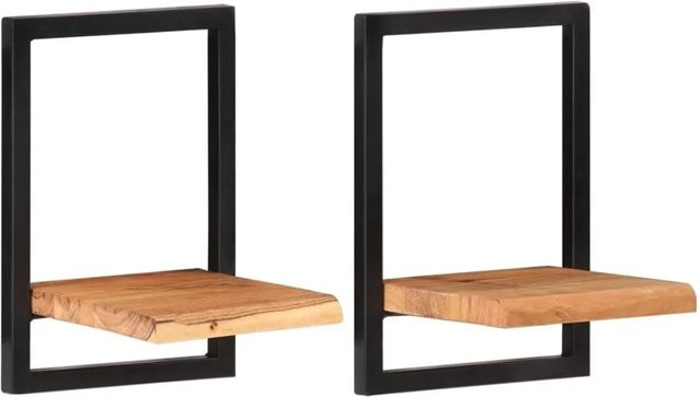 vidaXL Wandregale Set aus Massivholz Akazie und Stahl in Schwarz und Braun, 2 Stück, B/T/H: 25 x 25 x 35 cm - Bild 1