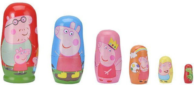 DewBloom Peppa Pig Matrjoschka-Puppenset, Holz, 6 Schichten - Bild 1