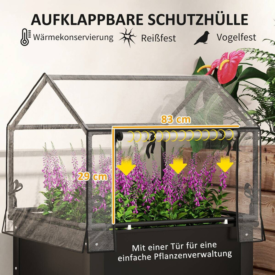 Outsunny Hochbeet aus Metall mit Abdeckung in Schwarz, erhöhtes Kräuterbeet und Gemüsebeet für Garten und Balkon, B/T/H: 60 x 60 x 120 cm - Bild 3