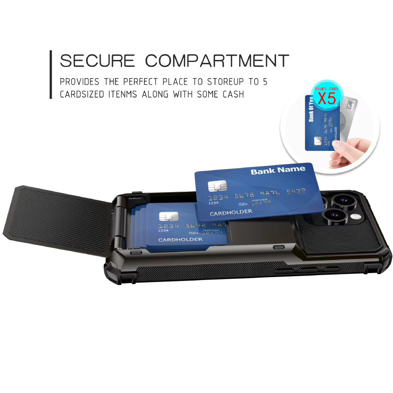 Stoßfeste Flip-Wallet Handyhülle mit Kartenfach für dein iPhone 16 15 14 13 12 11 Pro Max Mini in Schwarz oder Lila - Bild 6