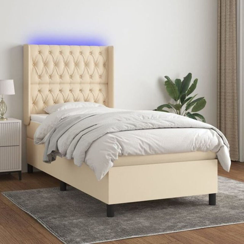 vidaxl Boxspringbett mit Matratze aus Stoff in Beige und Weiß, B/T/H: 100 x 200 cm - Bild 1