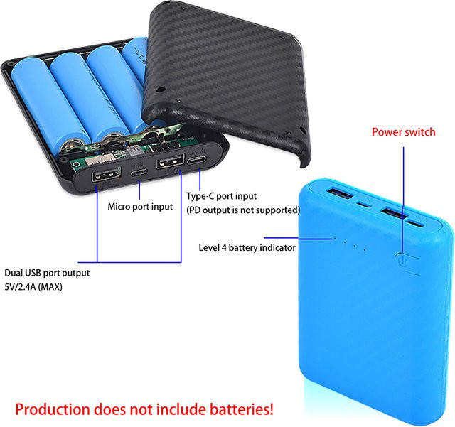 ESHYLALA DIY Batteriegehäuse für 4x 18650 Akkus, Mini Solderless Netzteil Gehäuse, Schwarz - Bild 1