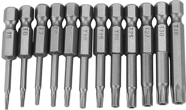 CosyHome 12er Set Magnetische Sicherheits-Sternschraubendreher-Bits aus Chrom-Vanadium-Stahl in Silber, 1/4 Zoll Sechskantschaft, T5-T40 - Bild 1