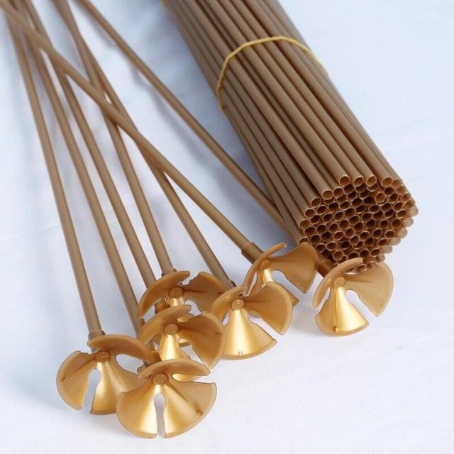 100 Stück Ballonstangen aus Kunststoff in Gold für deine Partydekoration, Höhe: 32 cm - Bild 1