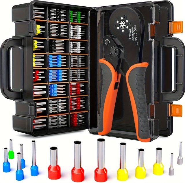 HSC8 16-6 Sechskant-Crimper-Set mit 800 Stück PVC-isolierten Aderendhülsen für elektrische Verbindungen von 0,08-16mm² AWG30-5 - Bild 1