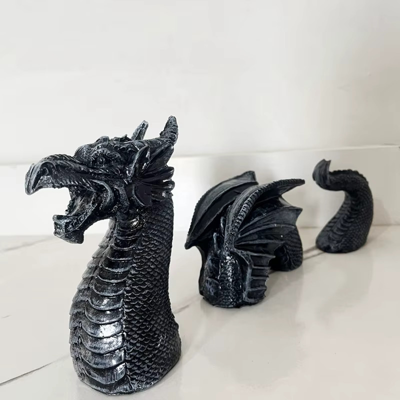 Gotische Drachen Tierfiguren in Schwarz als Dekoration für Garten, Terrasse oder Büro - Bild 4