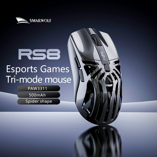 SMAILWOLF RS8 Gaming-Maus mit Bluetooth und 2,4G Verbindung, Leichtgewicht E-Sports Maus mit PAW3311 Sensor, 10000 DPI und 1K Rücklaufrate, erhältlich in Schwarz oder Weiß - Bild 1