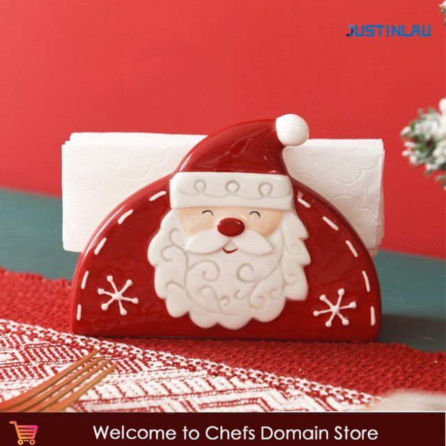 JUSTINLAU Weihnachtsmann-Serviettenhalter aus Keramik im nordischen Stil mit Relief-Design - Bild 1