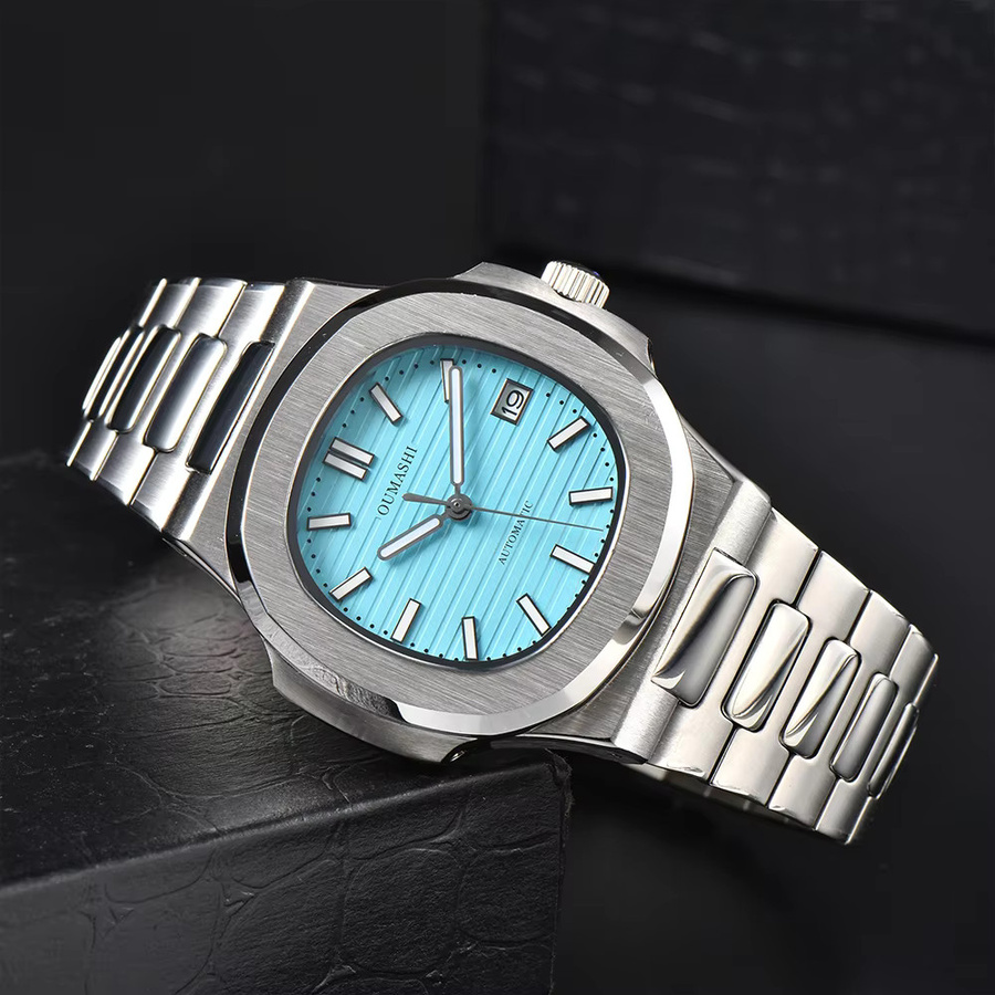 OUMASHI Armbanduhr Automatik, Edelstahl, 40 mm, Eckig, Blau, Herren - Bild 2