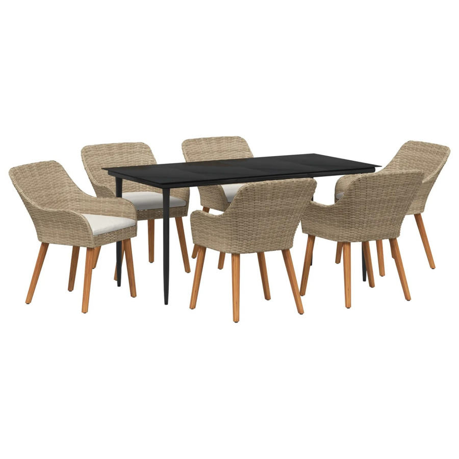 vidaXL 7-teiliges Garten Esstisch Set aus Poly Rattan in Beige für Terrasse und Balkon - Bild 2