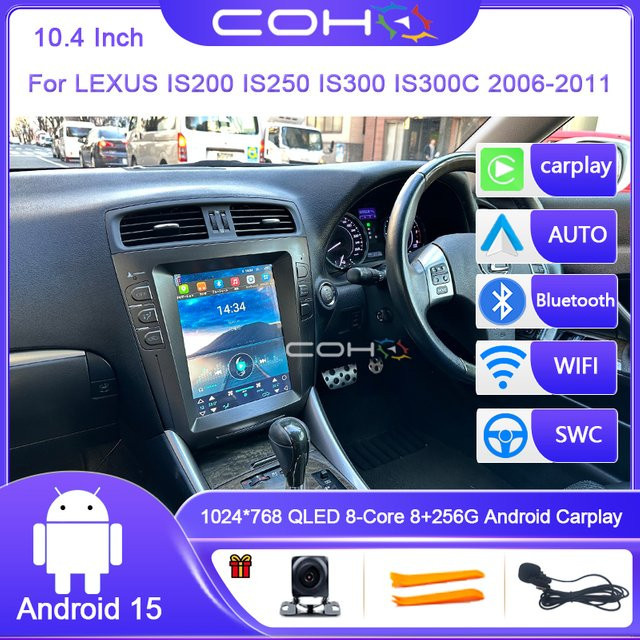 Roadonline Android 14 Multimedia Player für Lexus IS200 IS250 IS300 IS300C (2006-2011), 10,4 Zoll Octa Core Autoradio mit 4G und WIFI, Schwarz - Bild 1