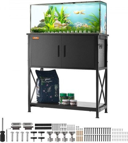 VEVOR Aquariumstisch für 29 Gallon Aquarien aus Stahl und MDF mit Stauraumschrank und integrierter Steckdose, Schwarz, B: 72,898 cm, T: 41,91 cm, H: 76,2 cm - Bild 1