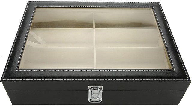 TOMTOP Brillen Aufbewahrungsbox, 8 Fächer, PU Leder, Schwarz - Bild 1