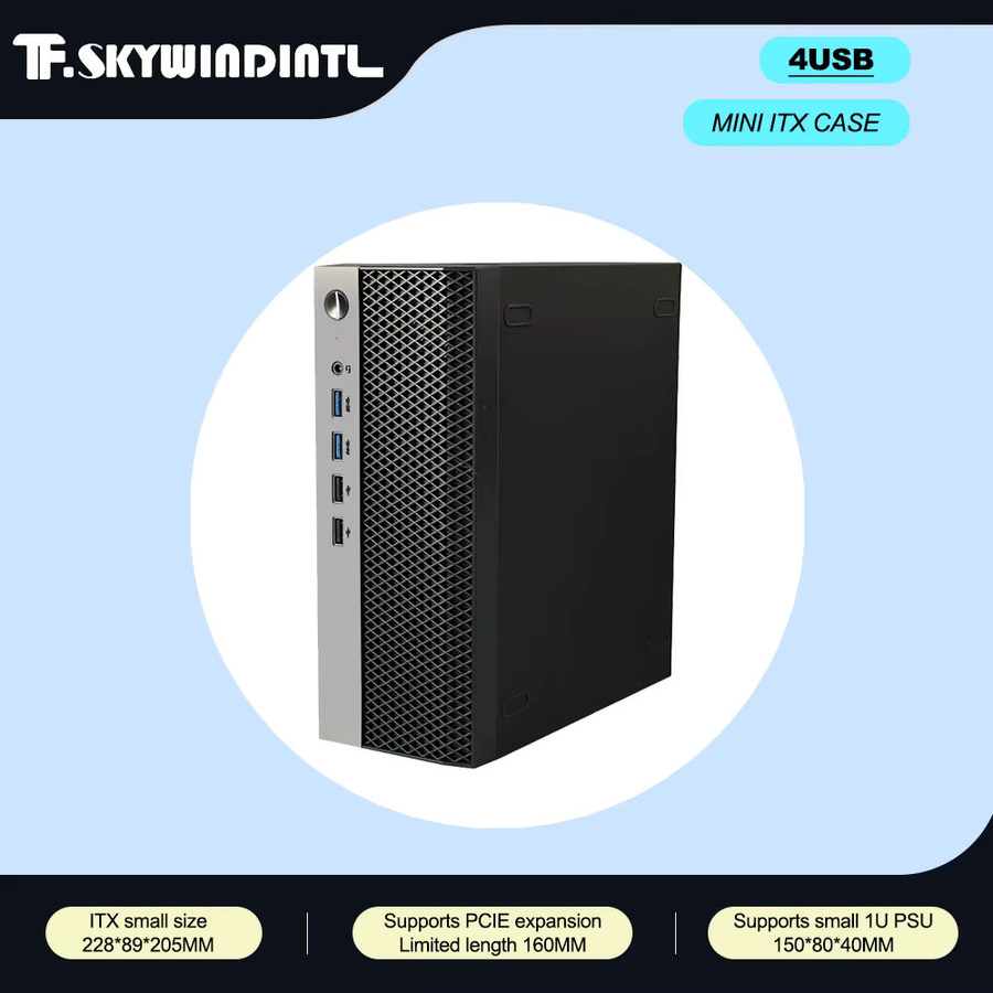 T.F.SKYWINDINTL Mini ITX Computergehäuse HTPC Chassis in Schwarz mit 1U Netzteilunterstützung und USB 3.0, B/T/H: 17 x 17 x 17 cm - Bild 2