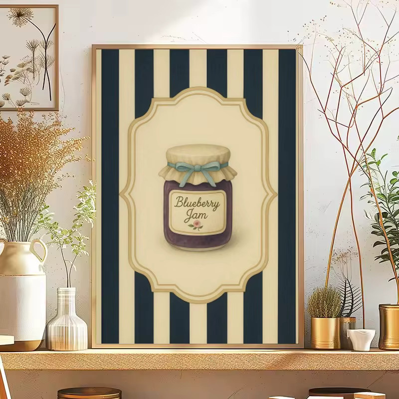 Potdemiel Wandbild Canvas Vintage Französische Küche Motiv mit Brotkorb und Blaubeermarmelade Mehrfarbig - Bild 3