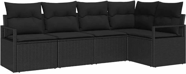 vidaXL Garten-Sofa-Set 5-teilig aus Poly-Rattan in Schwarz mit Polsterkissen und L-Form - Bild 1