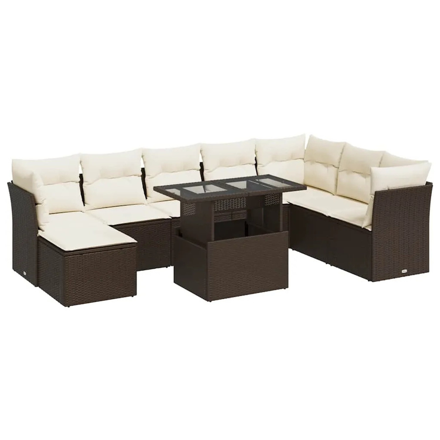 vidaXL 9-tlg. Garten-Sofagarnitur in L-Form aus braunem PE-Rattan mit Kissen und pulverbeschichtetem Stahlgestell - Bild 2