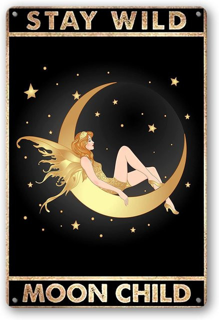 LOVEJIA Stay Wild Moon Child Metallschild im Vintage-Design, Mehrfarbiges Kunstposter als Wanddekoration, Rechteckig, Breite: 20,0 cm, Höhe: 14,0 cm - Bild 1