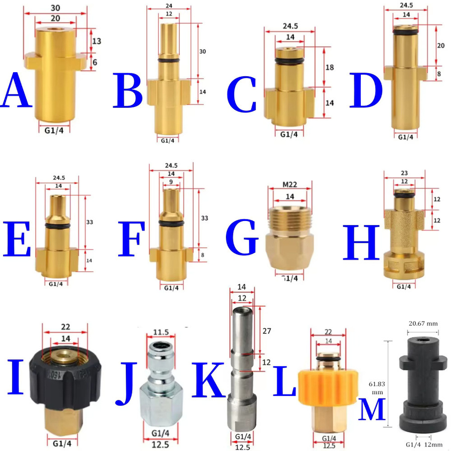 Metall-Adapter für Hochdruckreinigungspistolen und Schneeschaumlanzen in Gold, kompatibel mit Kärcher, Nilfisk und Huter - Bild 2