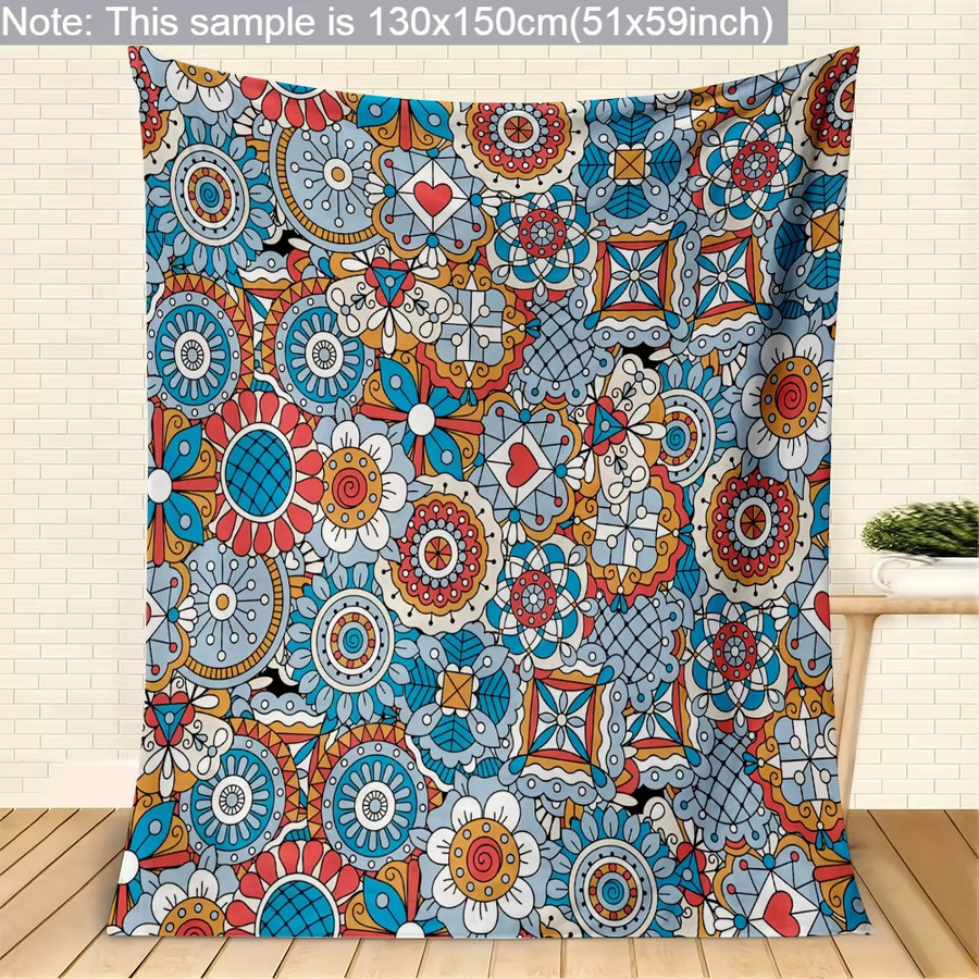 Warme Flanelldecke mit Mandala-Muster im Boho-Stil, Mehrfarbig - Bild 2