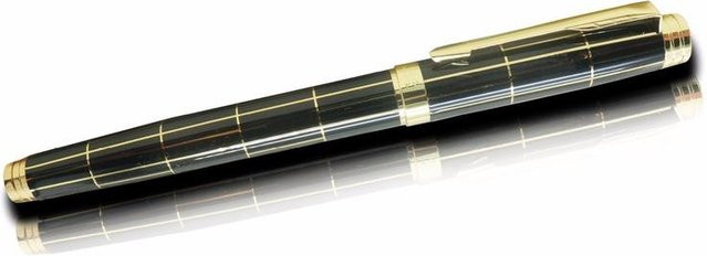 Hochwertiger Füllfederhalter aus Vollmetall in Schwarz mit goldenem Clip - Bild 1
