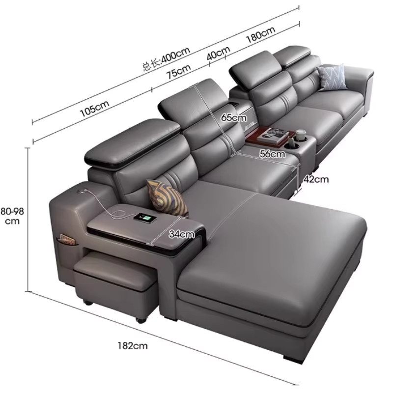 UOSU Modernes L-Shape Sofa aus Kunstleder in Grau für dein Wohnzimmer - Bild 4