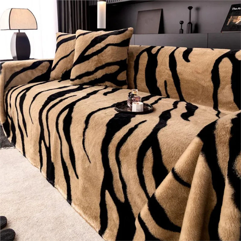 Luxus Leopard Sofa Abdeckung aus Plüsch in Beige, B/B: 180 x 200 cm - Bild 3