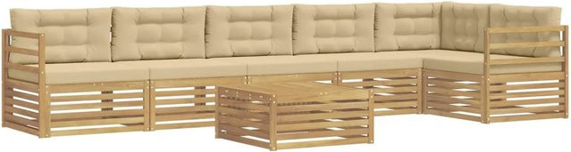 vidaXL Outdoor-Sofagarnitur in L-Form aus Akazienholz mit Kissen, 7-teilig, Weiß und Beige - Bild 1
