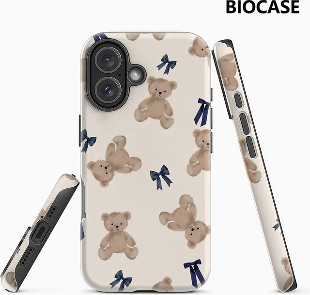Potdemiel Teddybär Handyhülle für iPhone 17 16 15 14 13 Pro Max Plus in Beige mit Magnetfunktion und robustem Doppel-Schicht-Schutz - Bild 1