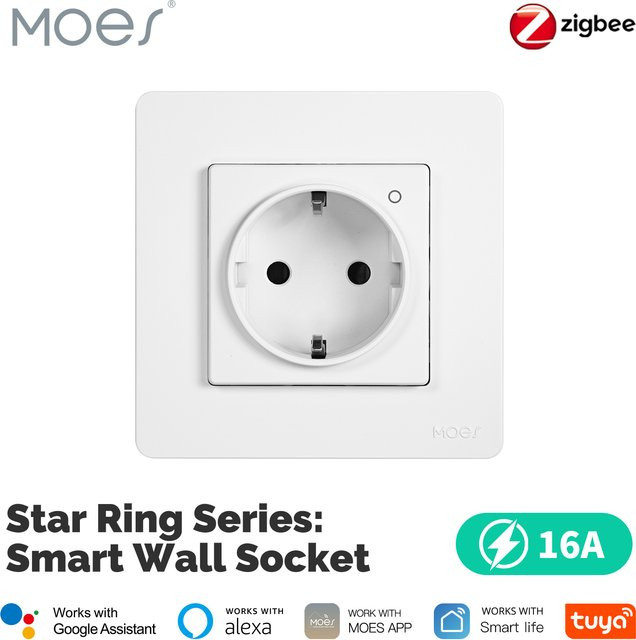 MOES Tuya Smart ZigBee EU-Einbausteckdose mit Echtzeit-Stromüberwachung und Energieverbrauchsmesser, Fernsteuerung per App sowie Sprachsteuerung für Alexa und Google Home - Bild 1