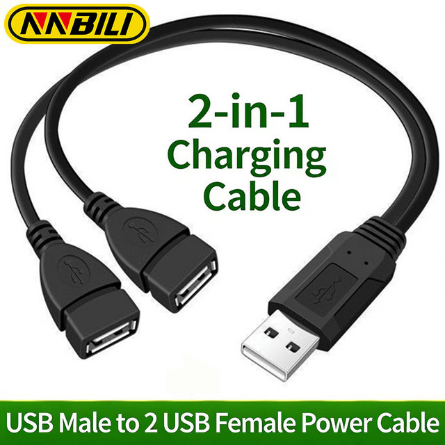 NNBILI USB 2.0 Splitter Datenkabel 1 Stecker auf 2 Buchsen USB-A Schwarz - Bild 1