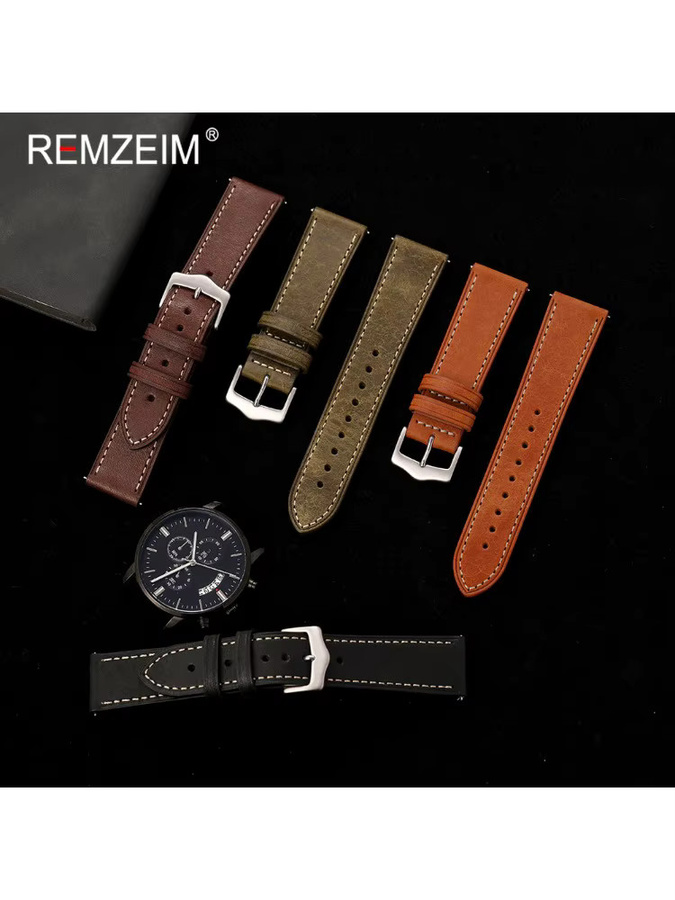 REMZEIM Uhrenarmband Kalbsleder, Vintage, Unisex, 18/20/22mm - Bild 3