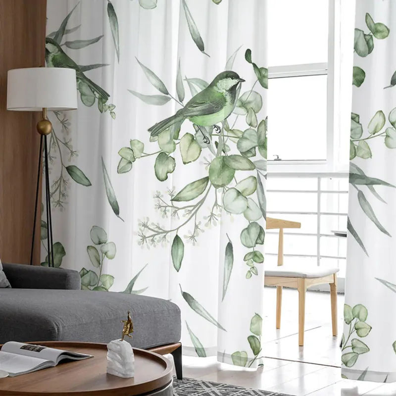Transparenter Voile-Fenstervorhang mit floralem Aquarell-Design von A Family Of Home Textiles in Grün und Weiß, Breite: 135 cm, Höhe: 114 cm - Bild 4