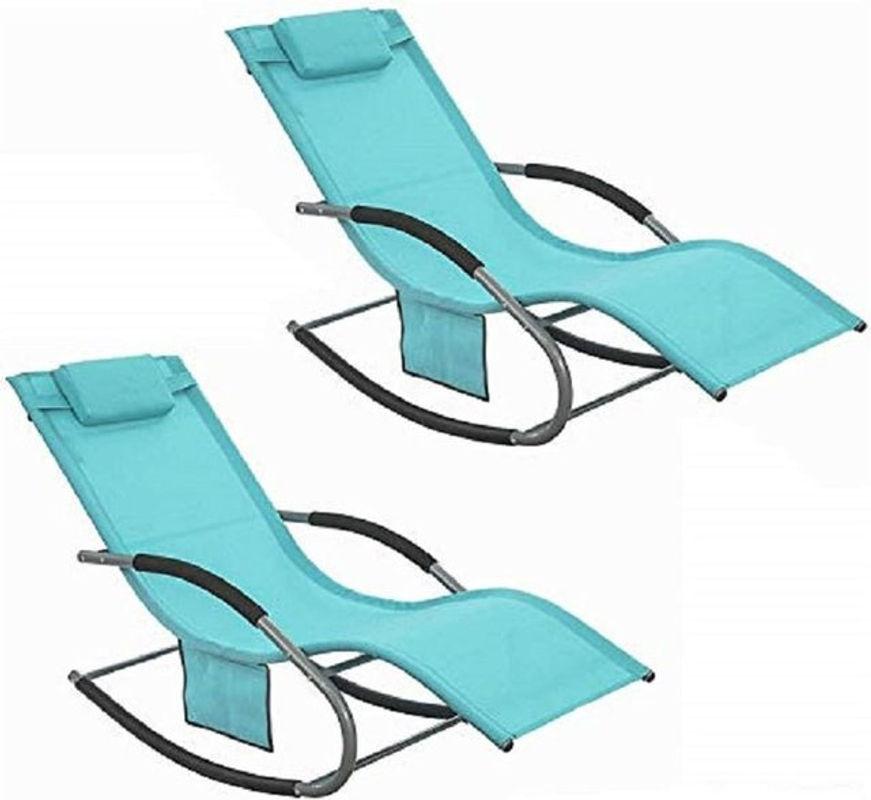 SoBuy Schaukelstuhl-Set für 2 Personen in Türkis und Blau im Industrial Design, Gartenliege mit Stoff und Holz, B/T/H: 150 x 63 x 87 cm - Bild 3