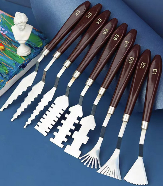 9-teiliges Set Textur-Kunstschaber aus Metall in Multicolor für Ölgemälde und Acrylfarben - Bild 1