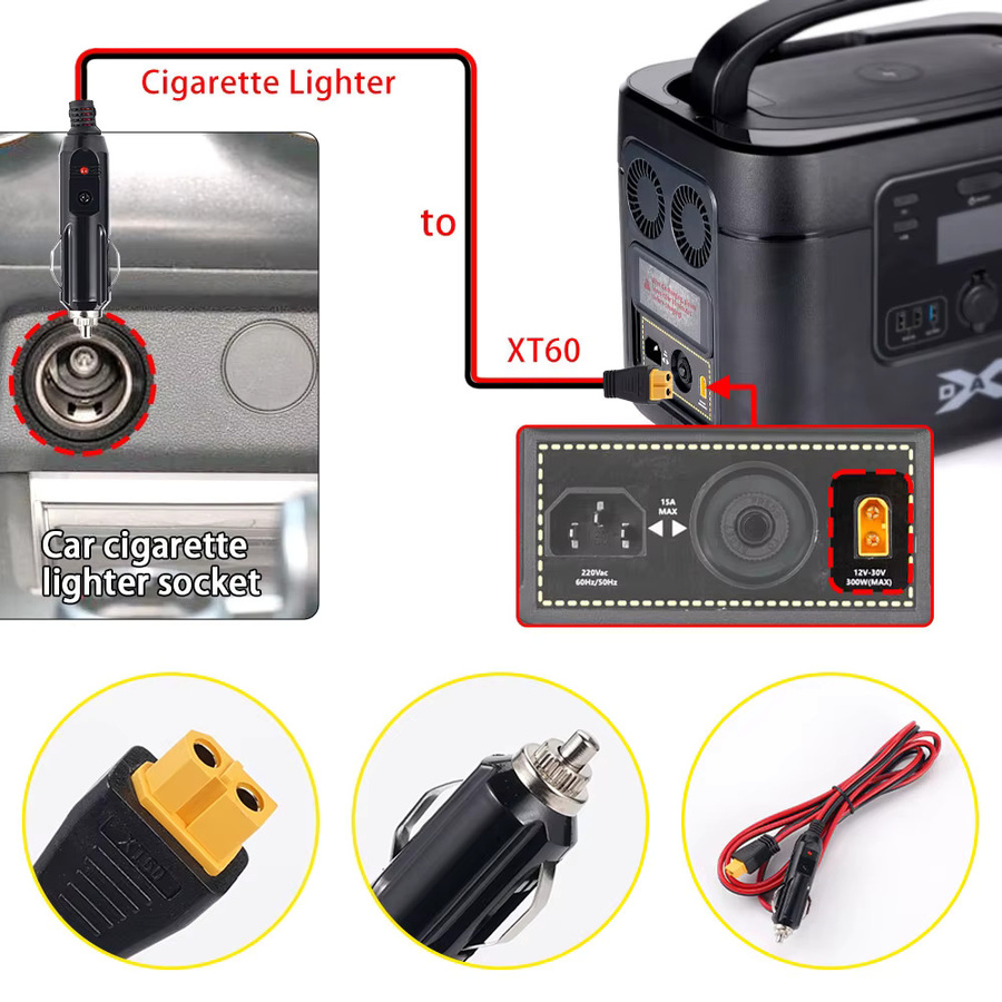 ALLPOWERS XT60 auf Auto-Zigarettenanzünder-Adapterkabel 12AWG, Länge: 1,5 m, 30 A für Ecoflow Delta/River und ALLPOWERS R600 R1500 R2500 S2000 Pro - Bild 3
