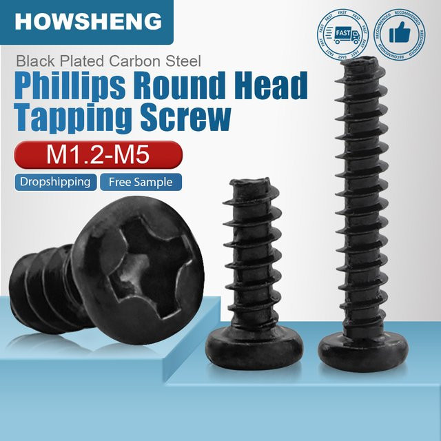 HOWSHENG Phillips-Blechschraube mit Rundkopf in Schwarz, Kreuzschlitz-Flachkopf-Schraube für die Holzbearbeitung - Bild 1